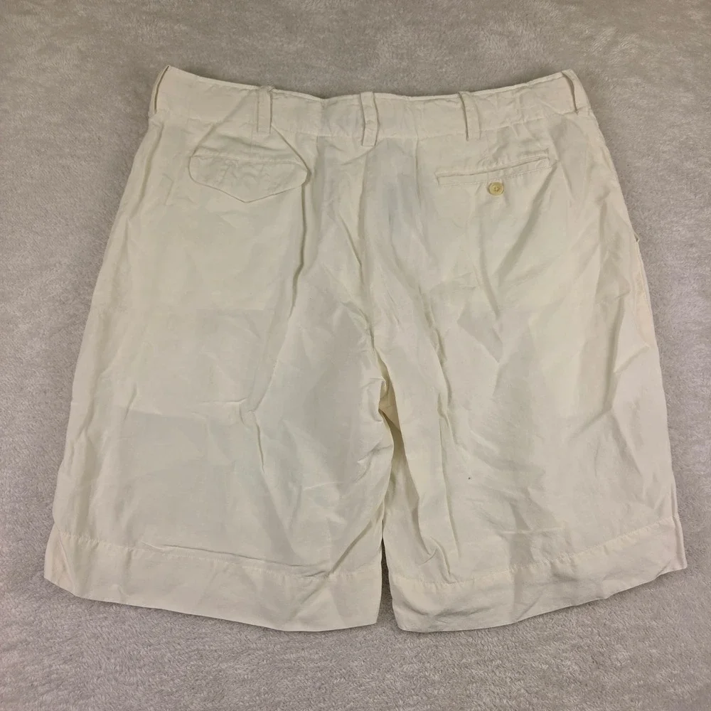 Polo Ralph Lauren Mens Cream Linen Silk Blend Shorts Size 38 White Flat Front